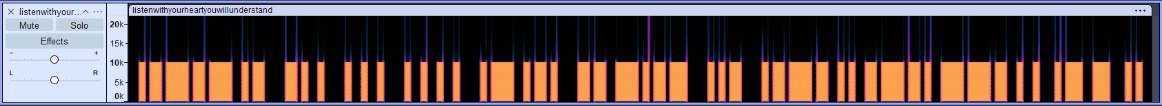 Screenshot from Audacity showing a Spectrogram with the appearance of a barcode